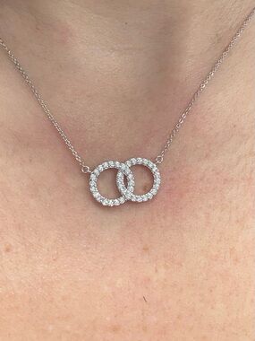 Suzy Levian Pavé Double Circle Necklace in Silver